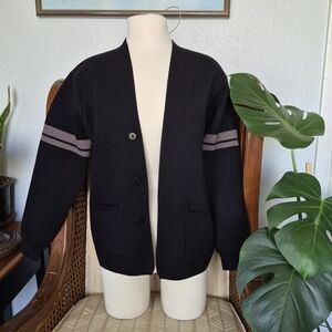 Black Cardigan with Gray Stripes